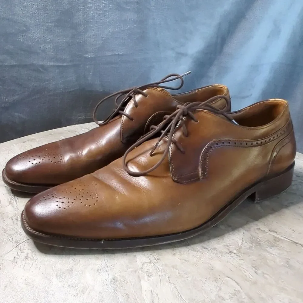 Johnston Murphy Sheepskin Medallion Toe Oxford Brown Leather 15-1760 Sz 11 M‎